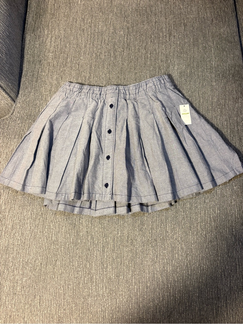 aerie Light Blue Button-Front Pleated Skater Skirt